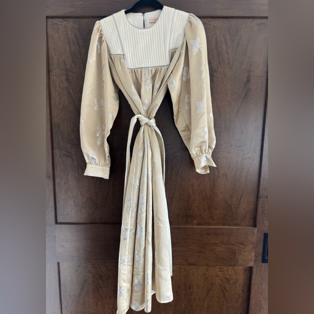 Tory Burch Mushroom Lurex Satin Gown 100% Silk $698 Retail - Picture 4 of 8